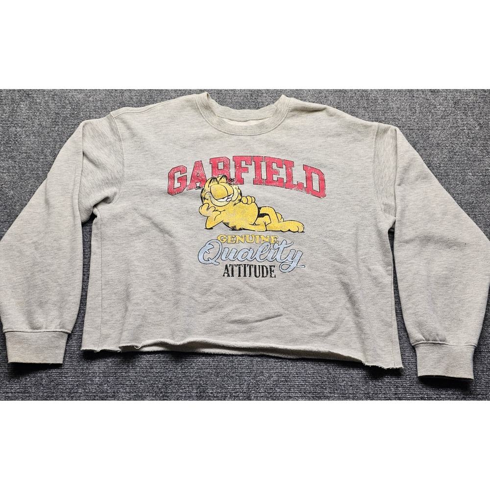 Garfield Genuine Quality Attitude Cropped Sweatshirt Gray Graphic Pullover